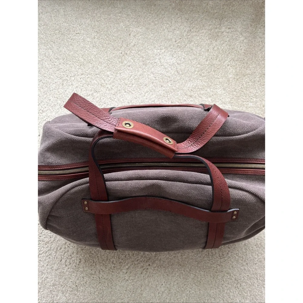 Bosca Mens Canvas Washed Leather Duffle Bag Brown Travel Weekend Bag with Strap